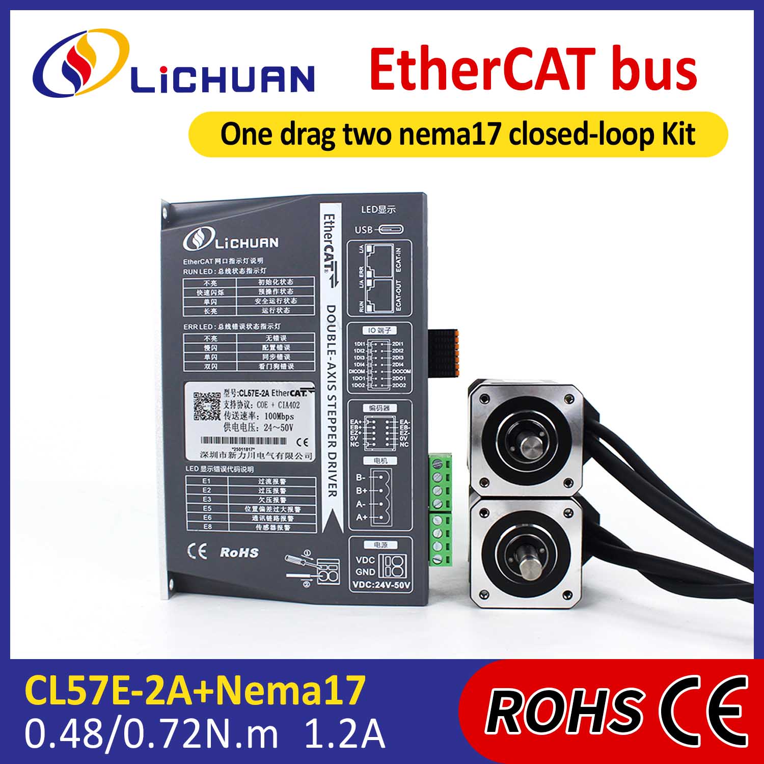EtherCAT 2Phase Nema17 2-осевой комплект драйверов шагового двигателя постоянного тока с замкнутым контуром