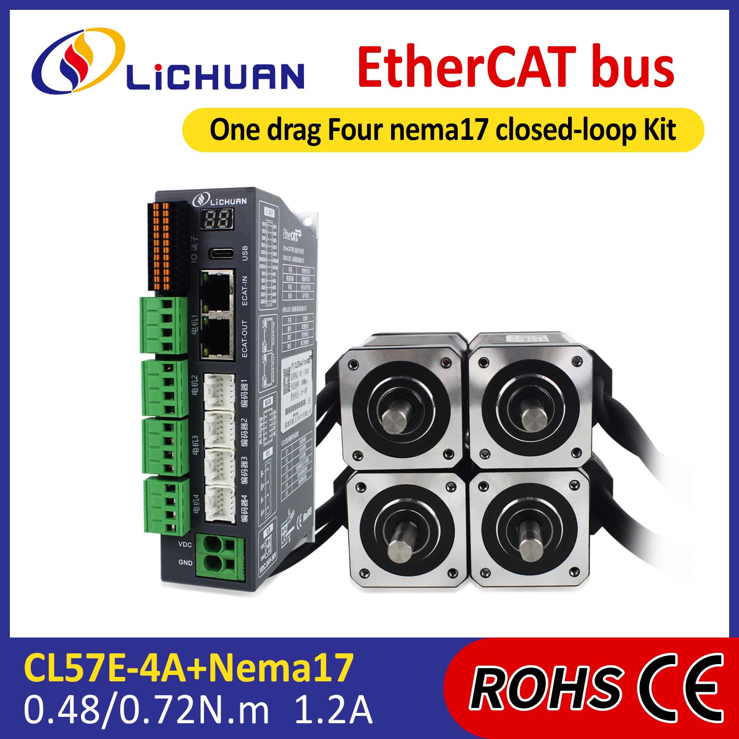 EtherCAT 2Phase Nema17 4-осевой комплект драйверов шагового двигателя постоянного тока с замкнутым контуром