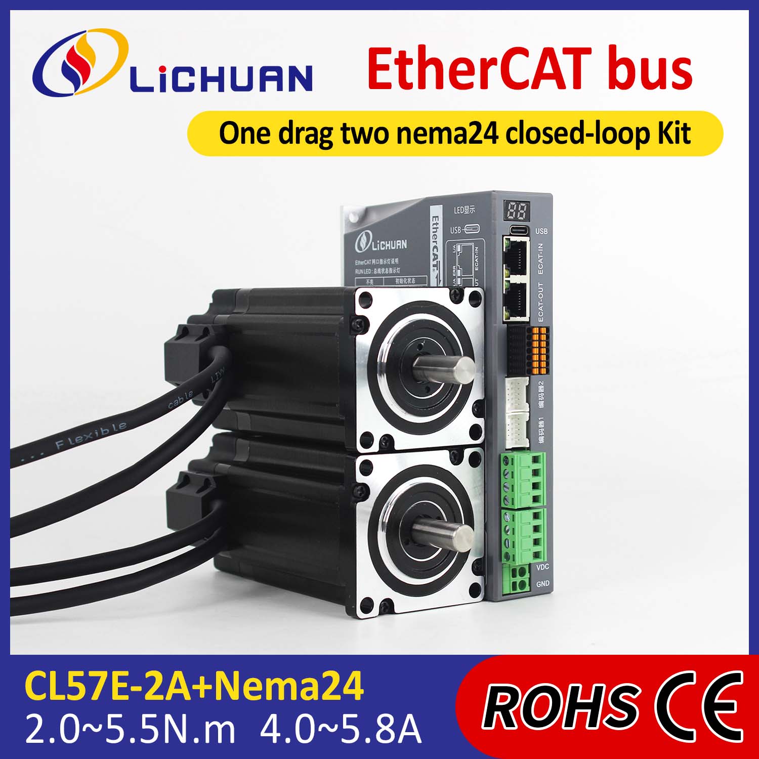 EtherCAT 2Phase Nema24 2-осевой комплект драйверов шагового двигателя постоянного тока с замкнутым контуром